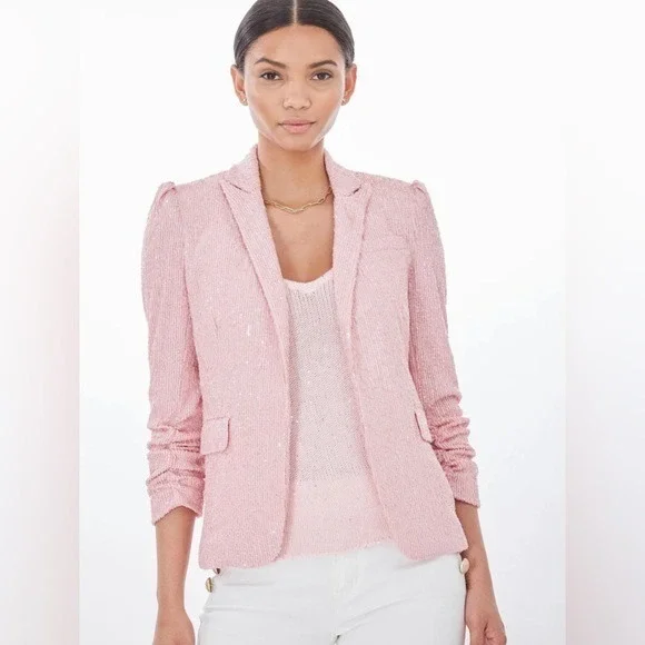 NWT GENERATION LOVE Serafina Sequin Blazer Light Pink Puff Sleeve Small Relaxed